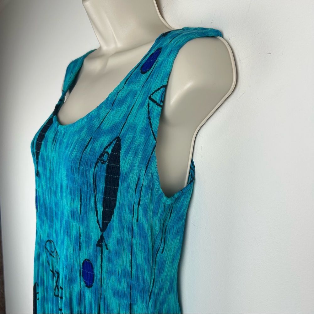Kaktus Smocked Maxi Fish Print Dress M Beach Boho Vacation Coastal Summer Staple - Picture 6 of 13